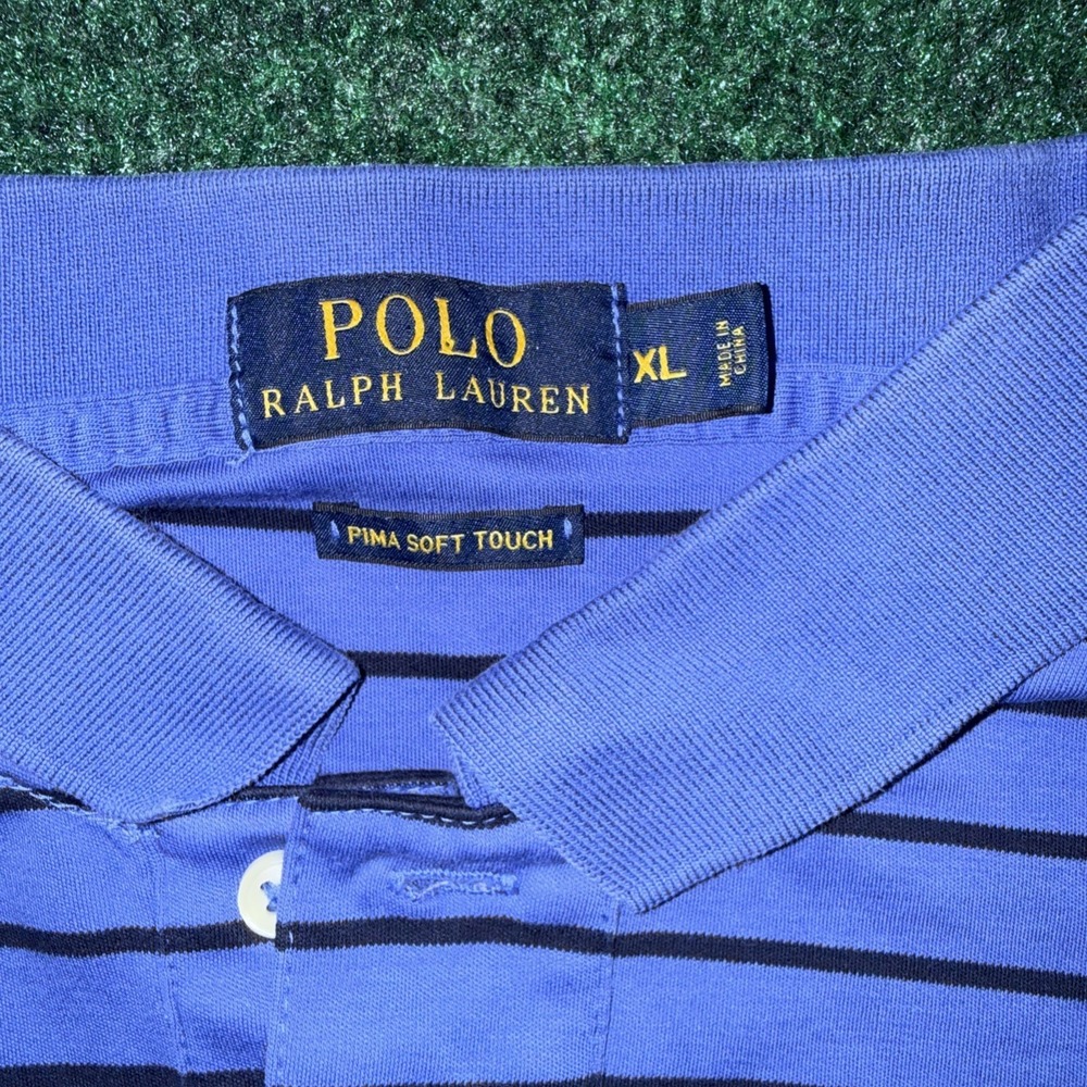 Men's Ralph Lauren Blue Stripe Polo Shirt Pima Soft Size XL Z8 - Picture 3 of 6